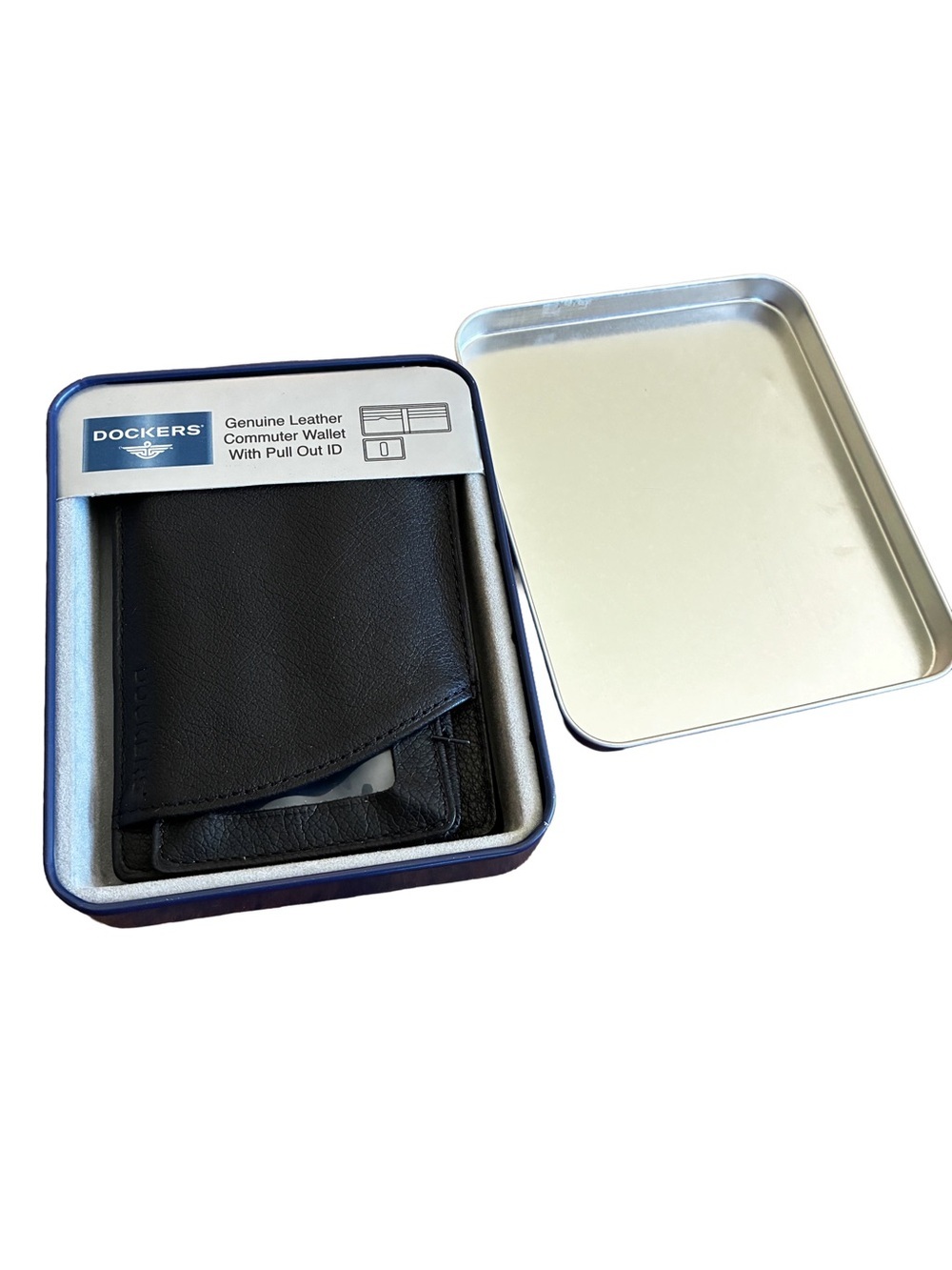 Dockers Genuine Leather Commuter Wallet Pull Out ID NWT Gift Tin